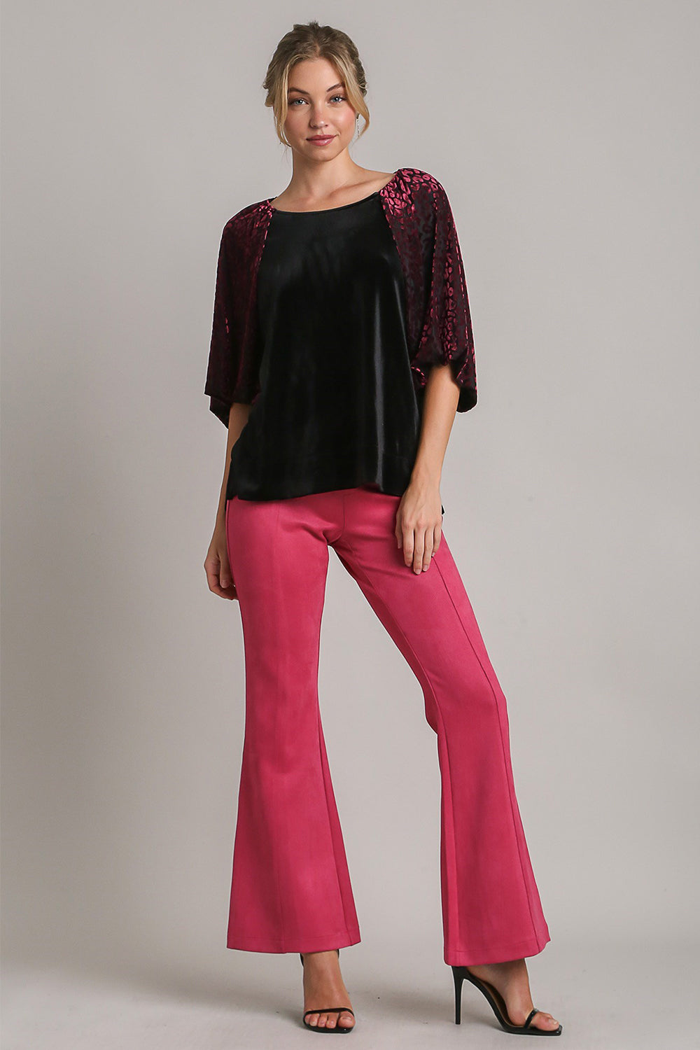 Round Neck Leopard Balloon Sleeve Velvet Top ONLINE ONLY