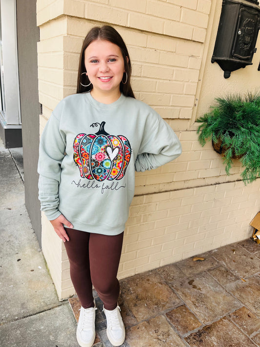 Hello Fall Crewneck Sweatshirt - Sage