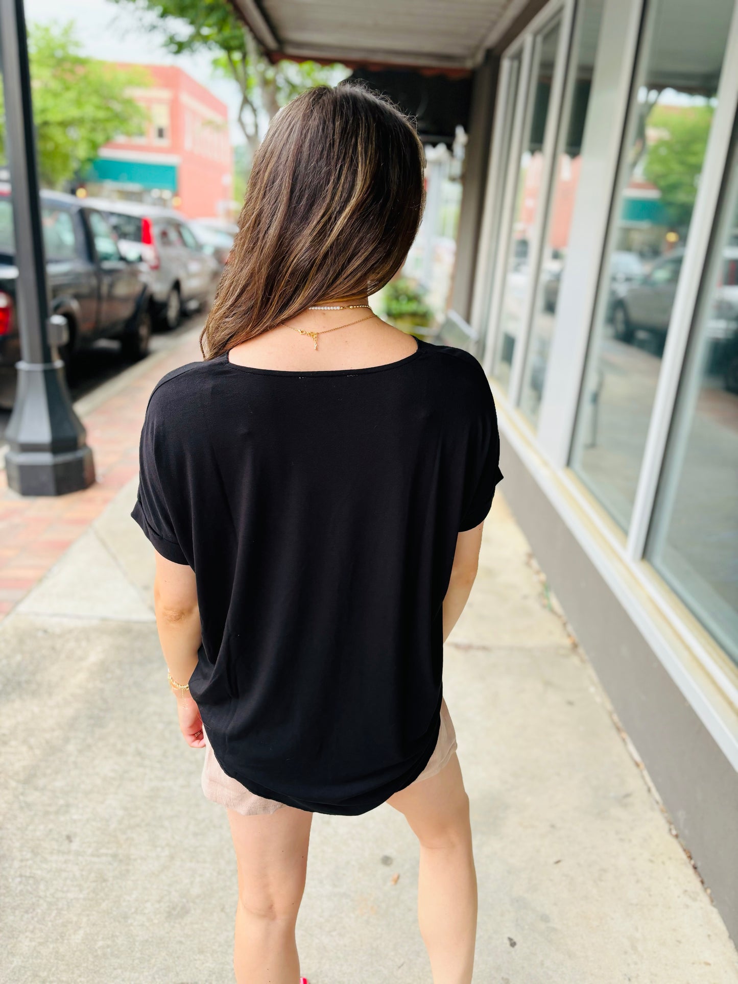 Short Sleeve Surplice Top - Black