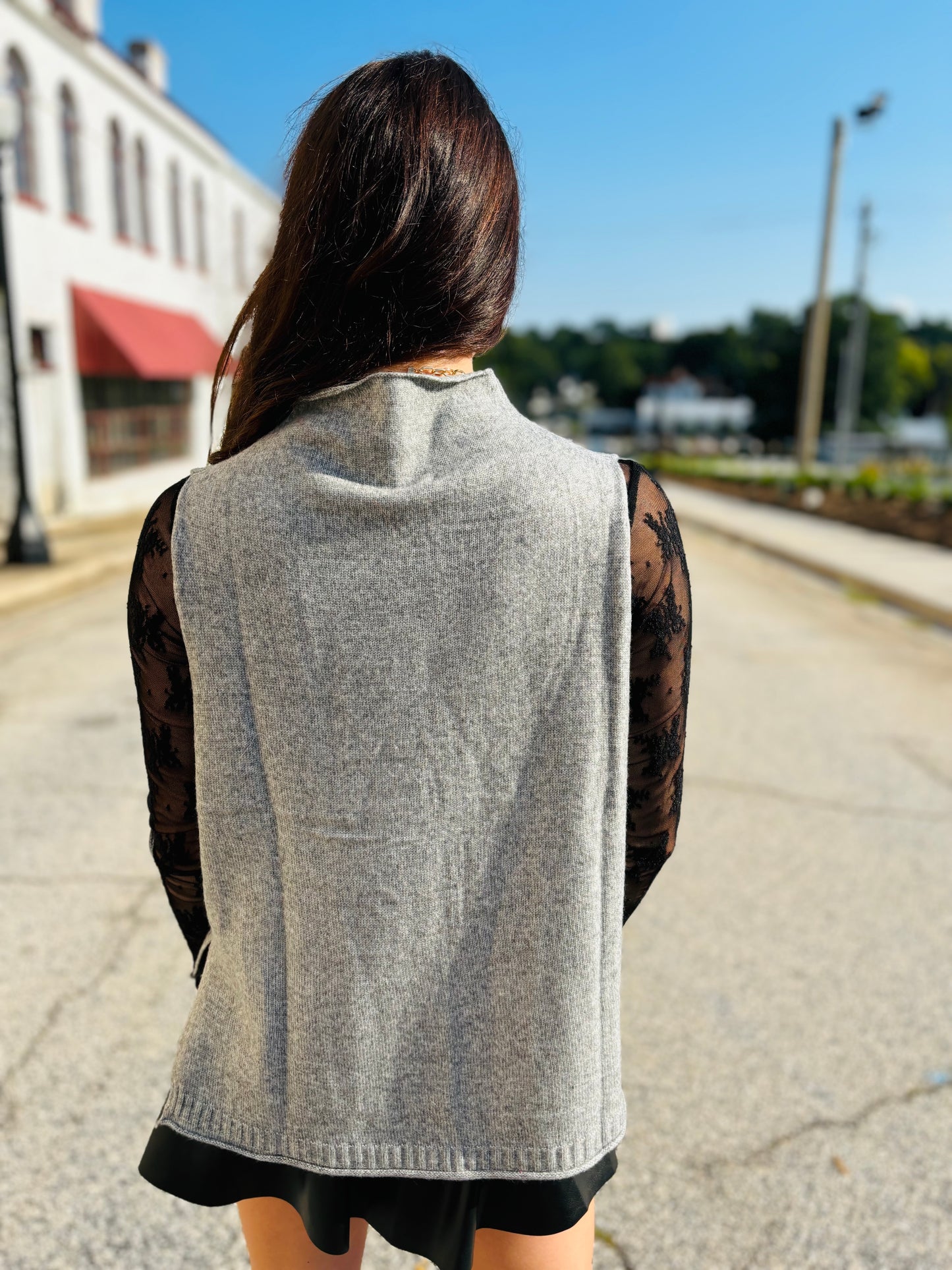 Mock Neck Side Slit Sweater - Gray