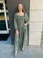 Long Sleeve Smocked Chest Flattering Maxi Dress - Olive