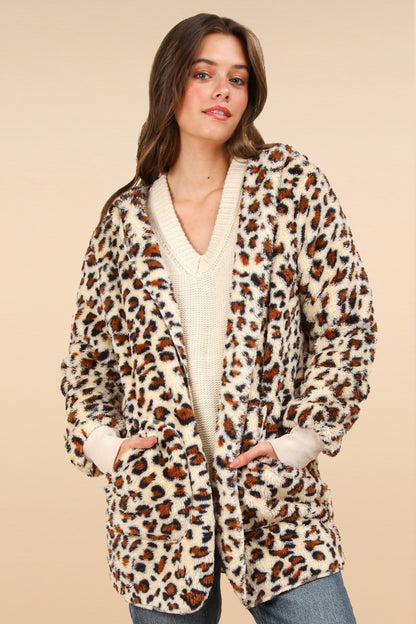 Fuzzy Leopard Long Sleeve Hooded Jacket ONLINE ONLY