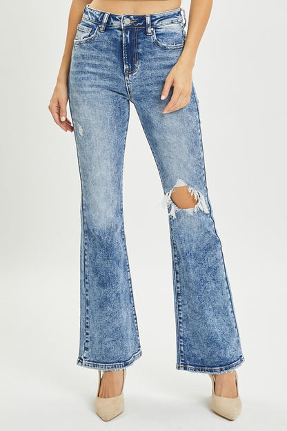 ONLINE ONLY RISEN Full Size High Rise Distressed Flare Jeans