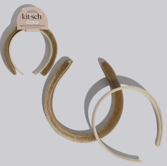 Kitsch Cream & Camel Satin & Velvet Headbands