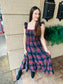 Plaid Smocked Tiered Midi Dress - Navy