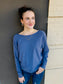 Mixed Texture Sleeve Sweater - Blue Iris