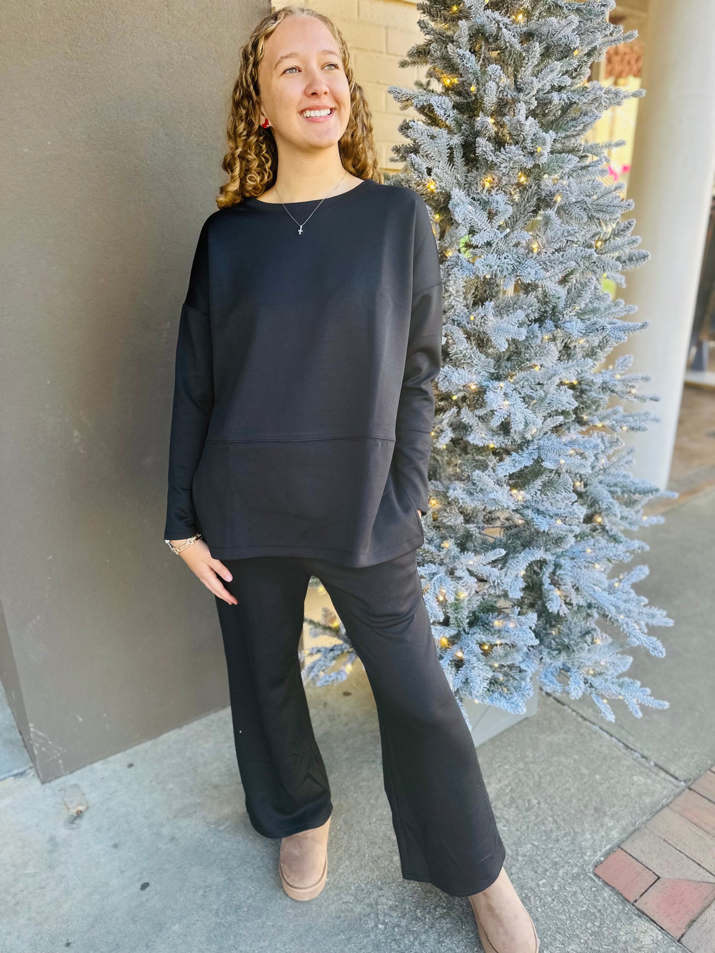 Tunic Top and Straight Pants Travel Set - Black