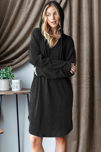 ONLINE ONLY Ribbed Long Sleeve Hooded Dress