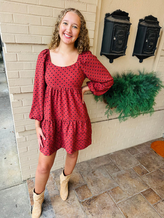 Polka Dot Printed Tiered Dress