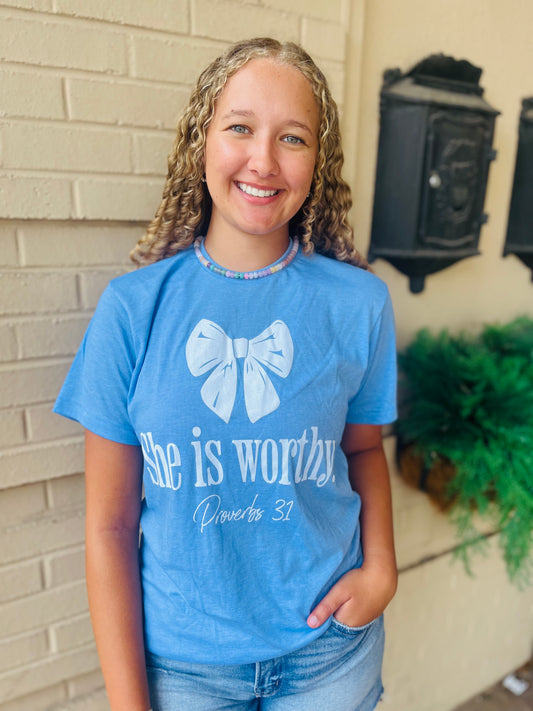 She Is Worthy Graphic Tee - Blue