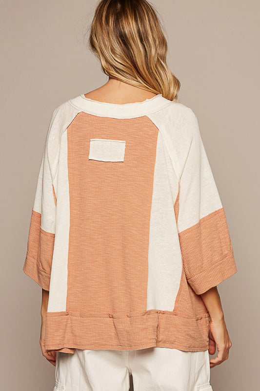 ONLINE ONLY POL Notched Frayed Edge Contrast Top