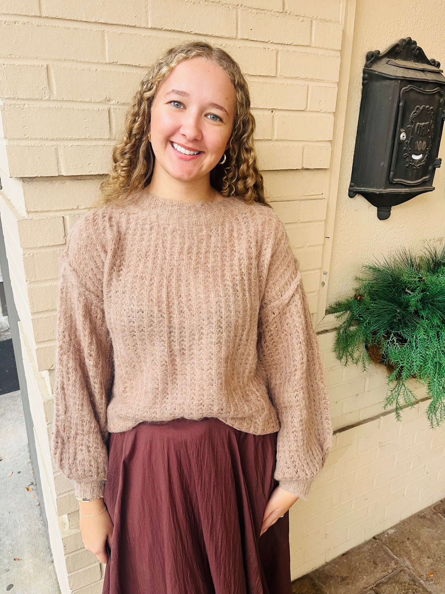 Oversized Waffle Knit Sweater - Latte