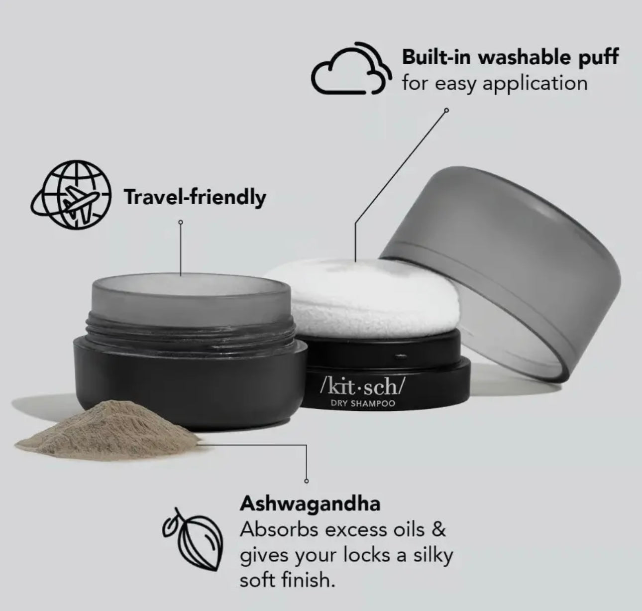 Kit•sch Volumizing Rice Protein Dry Shampoo - Dark Tinted Powder