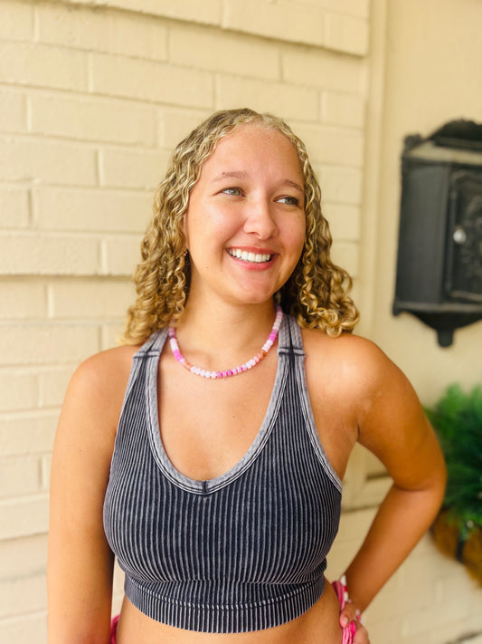 Washed Seamless Racerback Tank - Black