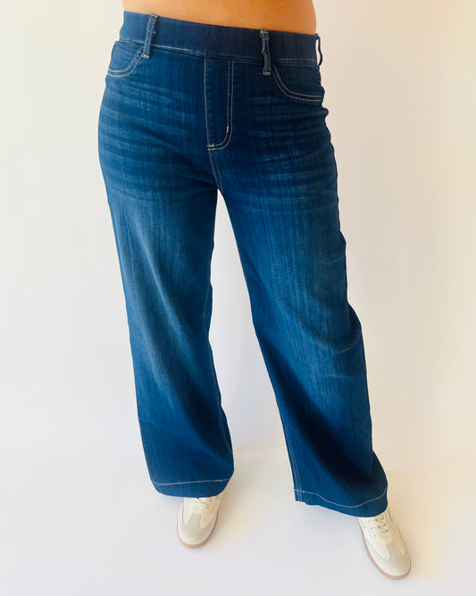 High Rise Pull-on Wide Leg Jean - Dark Wash