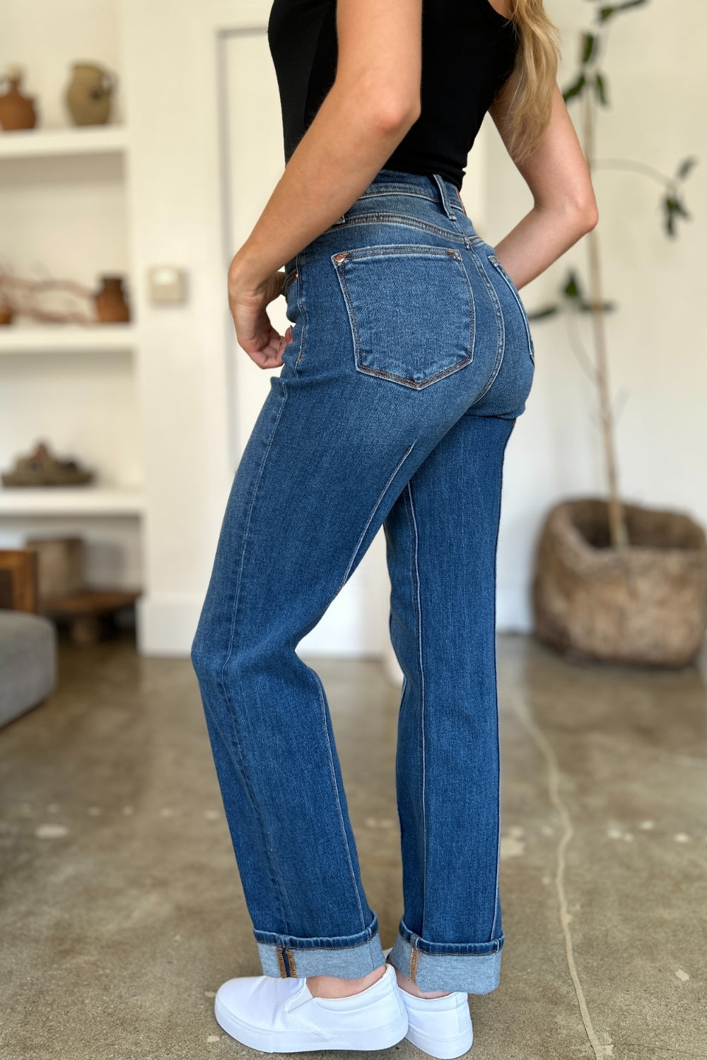 ONLINE ONLY Full Size High Waist Front Seam Detail Straight Jeans