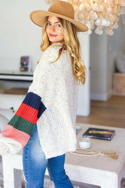 Full Size Color Block Open Front Cardigan