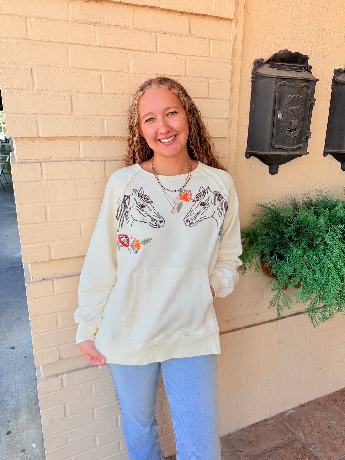 Embroidered Horse Tunic - Cream