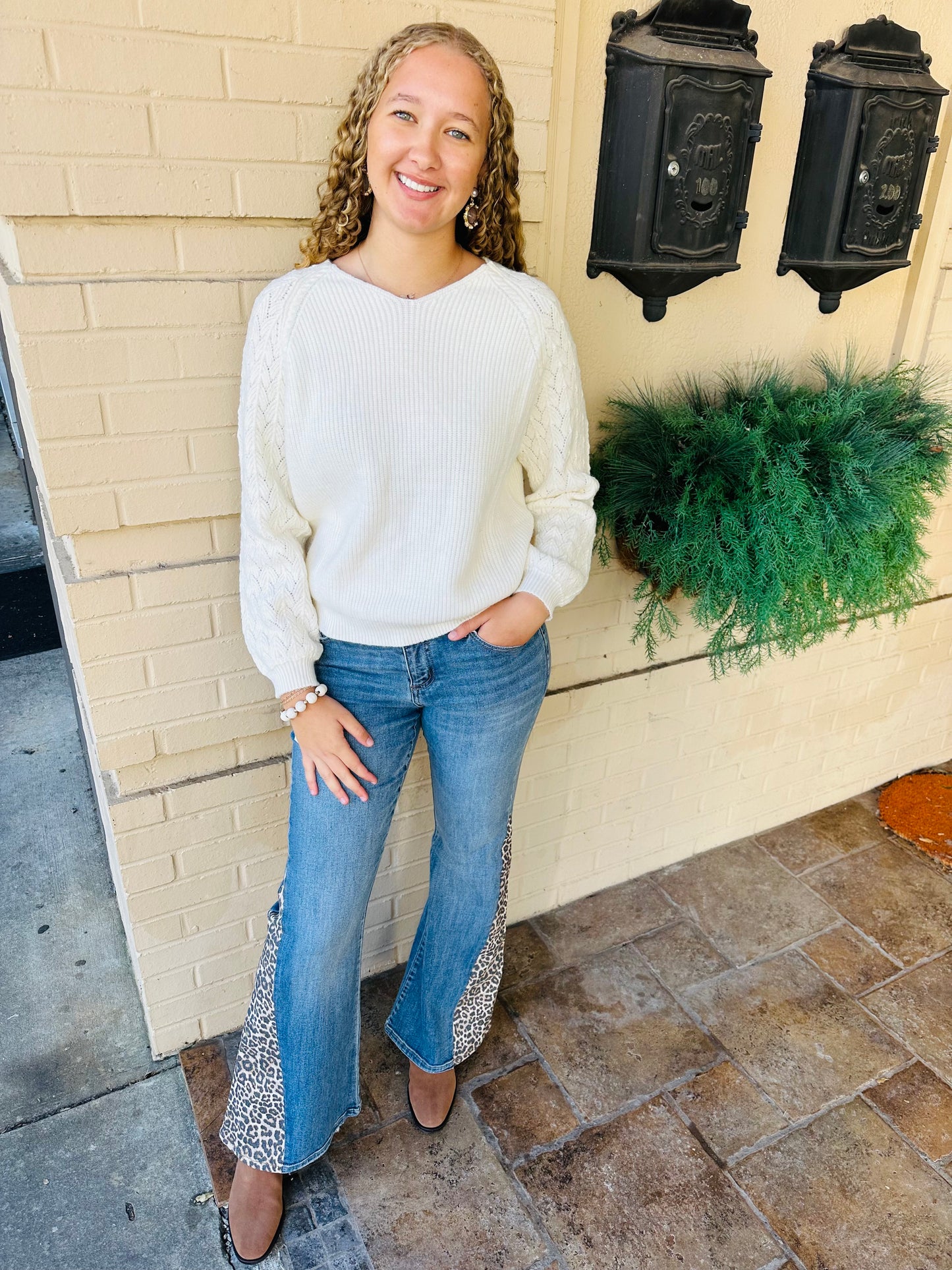 V Neck Ribbed Knit Sweater