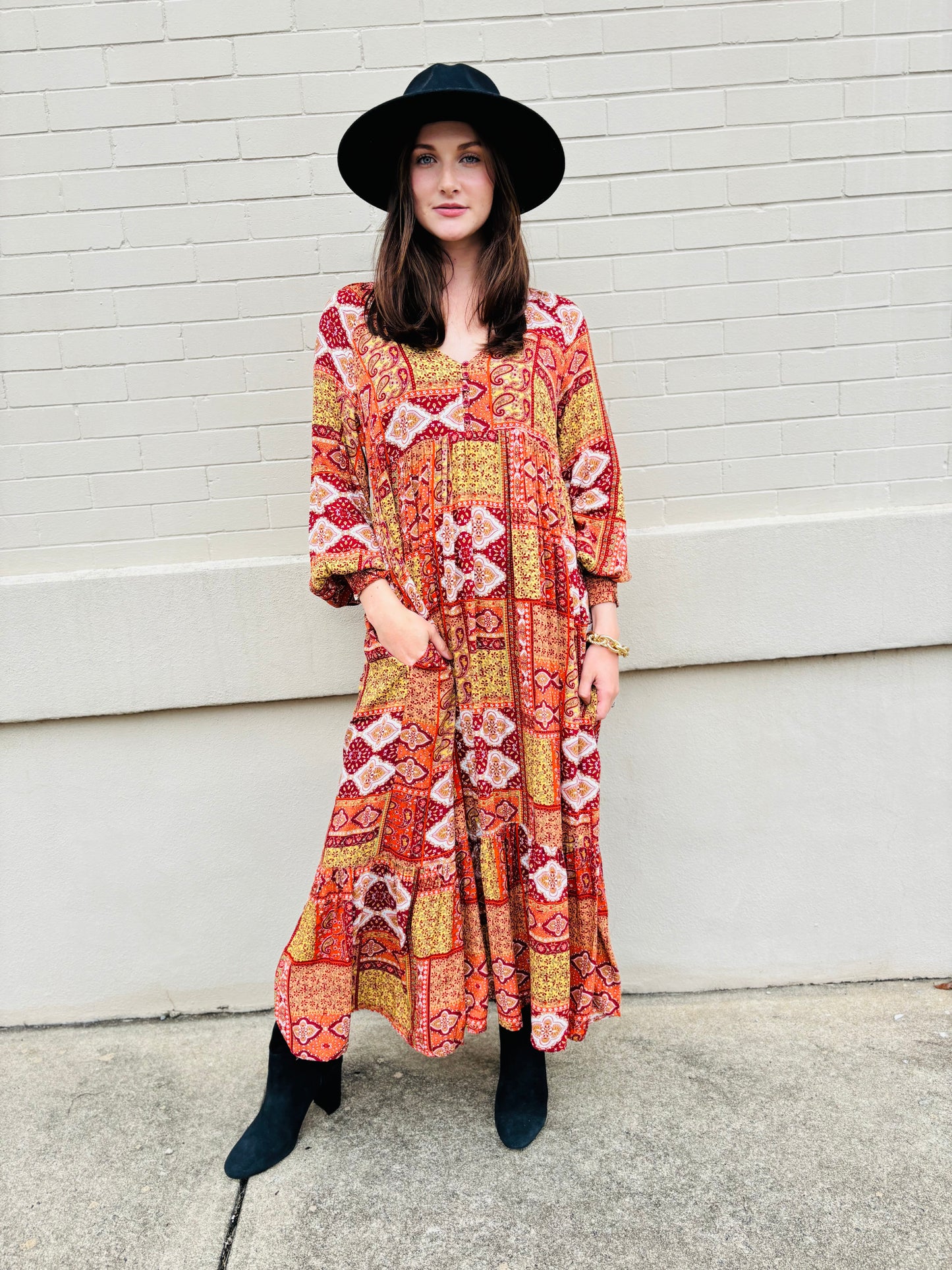 Tiled Patchwork Maxi Dress - Pumpkin Spice