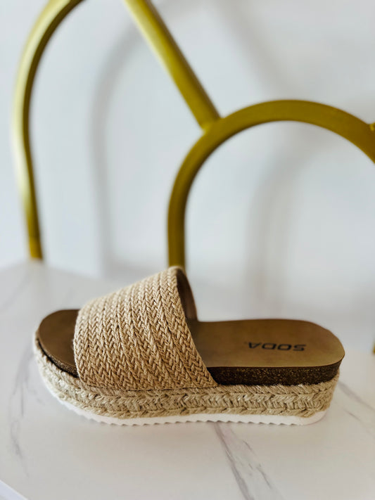 Soda Espadrille Platform Cork Braided Sandal - Beige