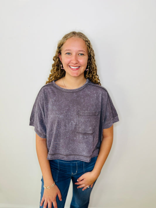 Mineral Washed Oversized Top - Black