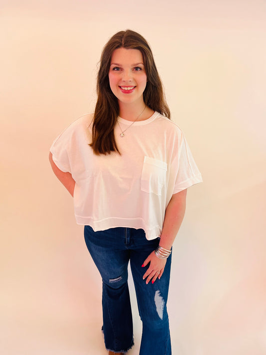 Crop Pocket Top - White