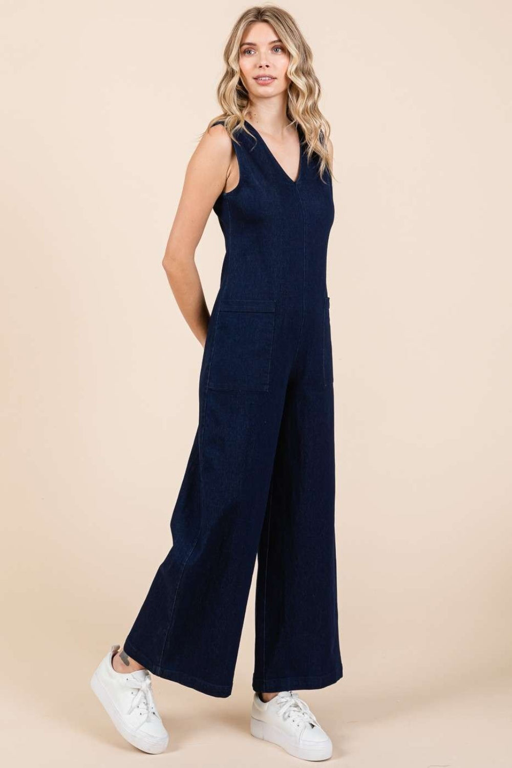 ONLINE ONLY Sleeveless Wide Leg Denim Jumpsuit