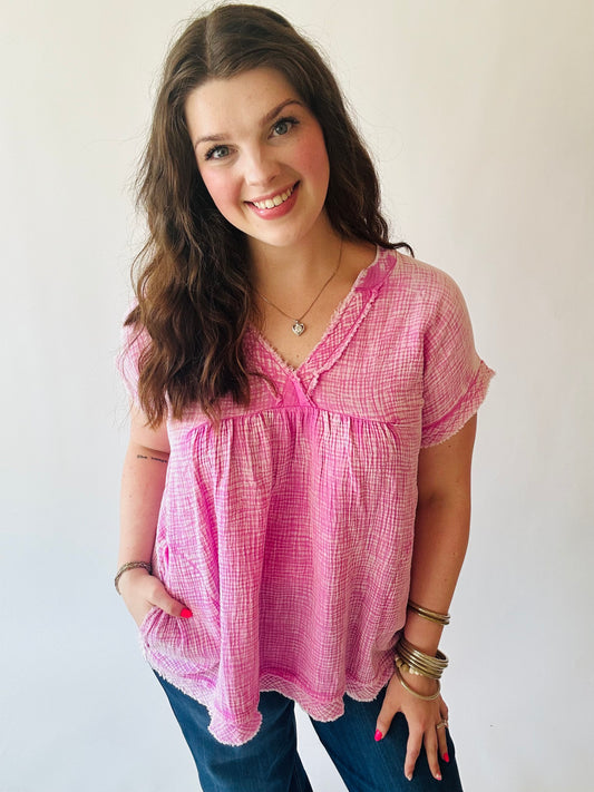 Washed Gauze Top - Bright Mauve