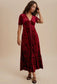 Embossed Velvet Button Down Maxi Dress - Merlot