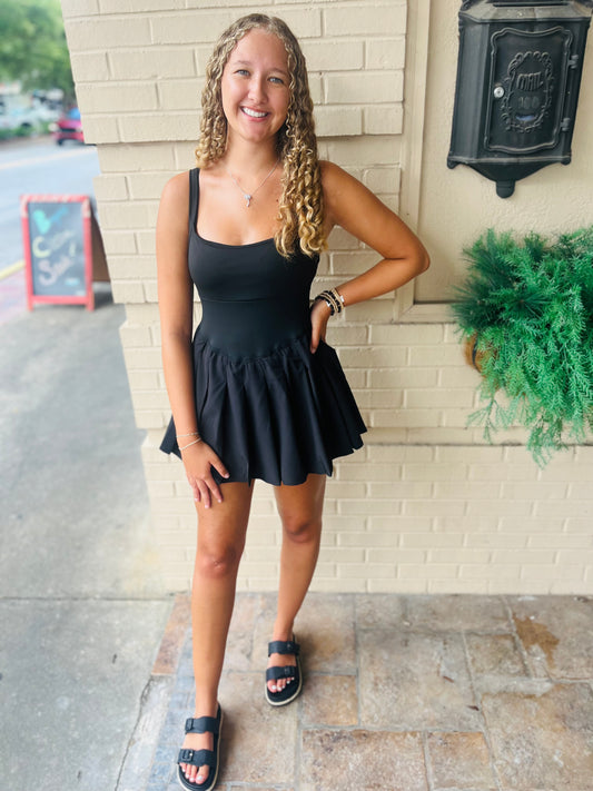 Pleated Activewear Dress - Black