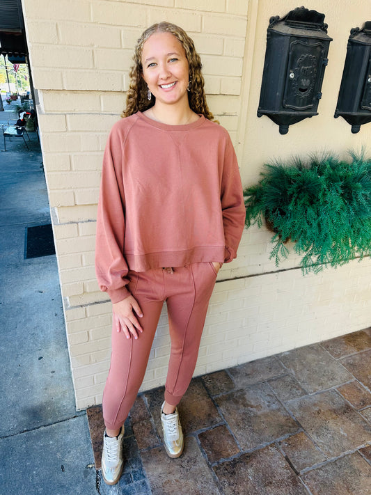 Garment Washed Raglan Sweatshirt - Clay