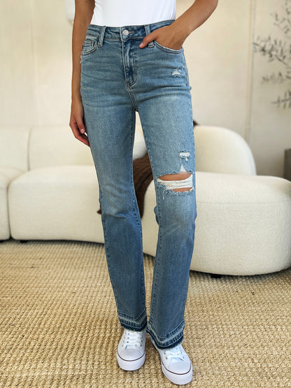 ONLINE ONLY Full Size Mid Rise Destroyed Hem Distressed Jeans