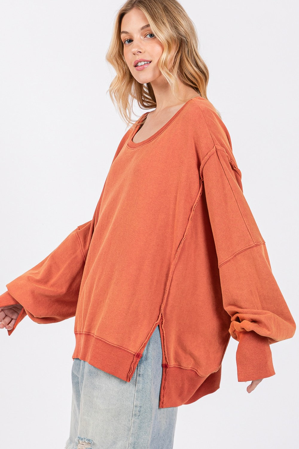 Mineral Wash Side Slit Oversized Sweatshirt