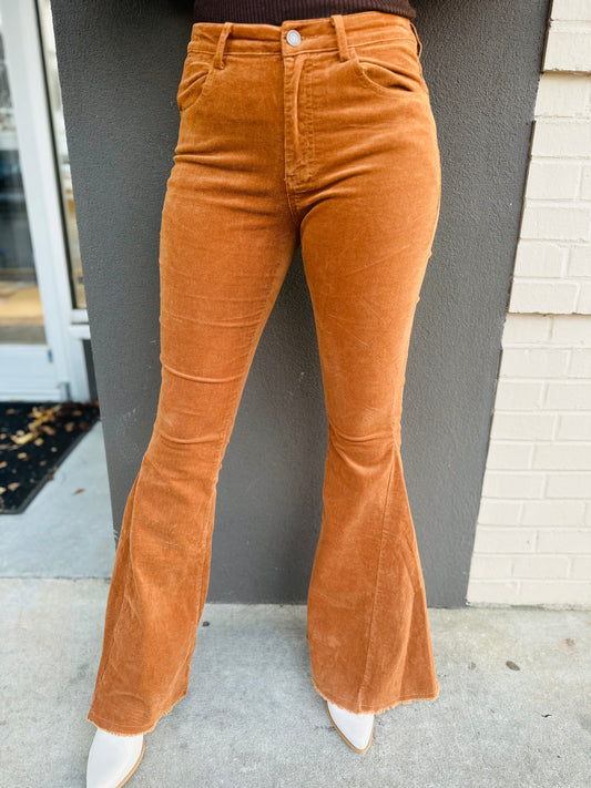 Corduroy Stretch Flare Pants - Camel