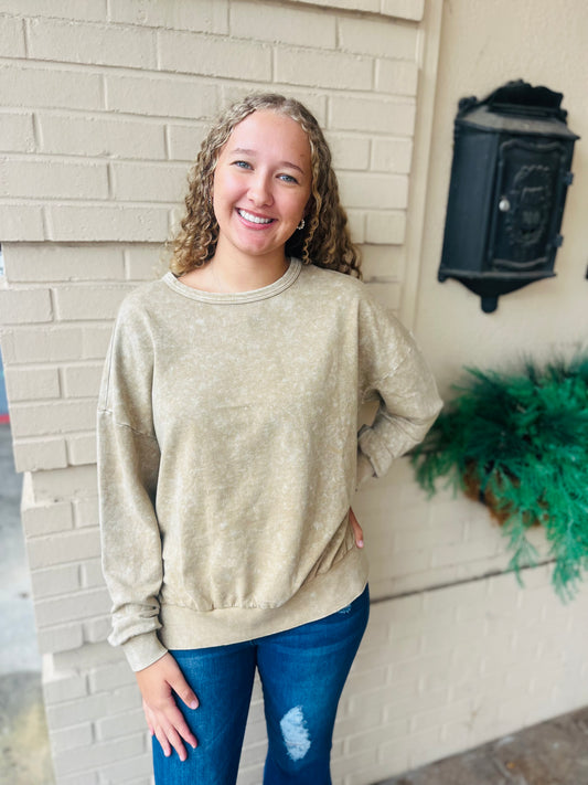 Washed Side Slit Pullover - Mocha