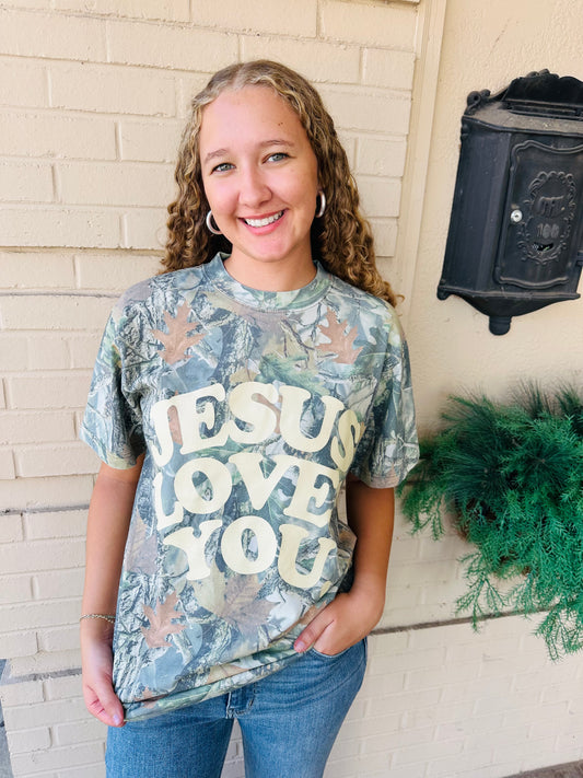 Jesus Loves You Camo Oversized Graphic Tee
