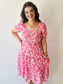 Floral Square Neck Smocked Midi Dress - Pink Multi