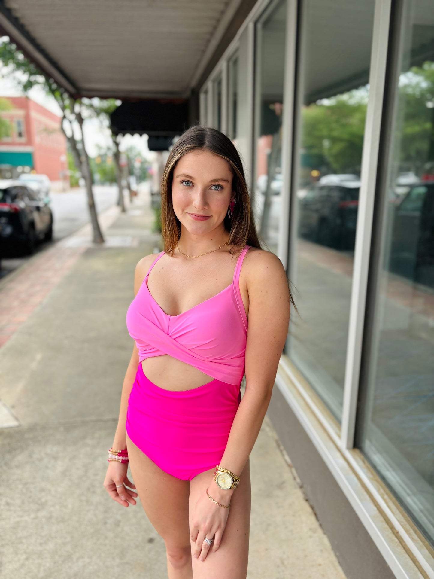 Pink Combo Cut Out One-Piece - Pink