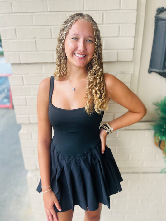 Pleated Activewear Dress - Black