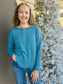 Waffle Knit Henley Long Sleeve Top - Dusty Teal