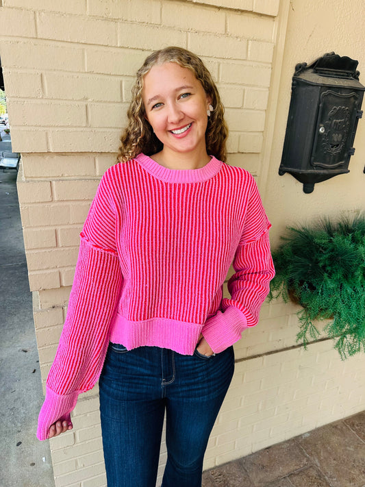Striped Sweater Top - Pink