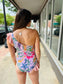 Floral One Piece Swimsuit and Cover-Up With Wrap Skirt - Pink