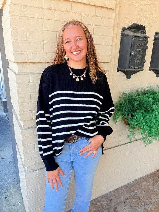 Striped Oversized Sweater - Black