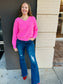 Soft Cloud Pique V Neck Sweater - Bubble Gum