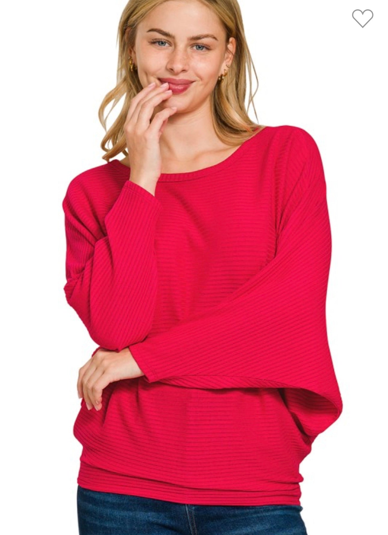 Ribbed Batwing Boat Neck Sweater