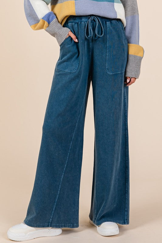 Mineral Wash French Terry Drawstring Wide Leg Pants ONLINE ONLY