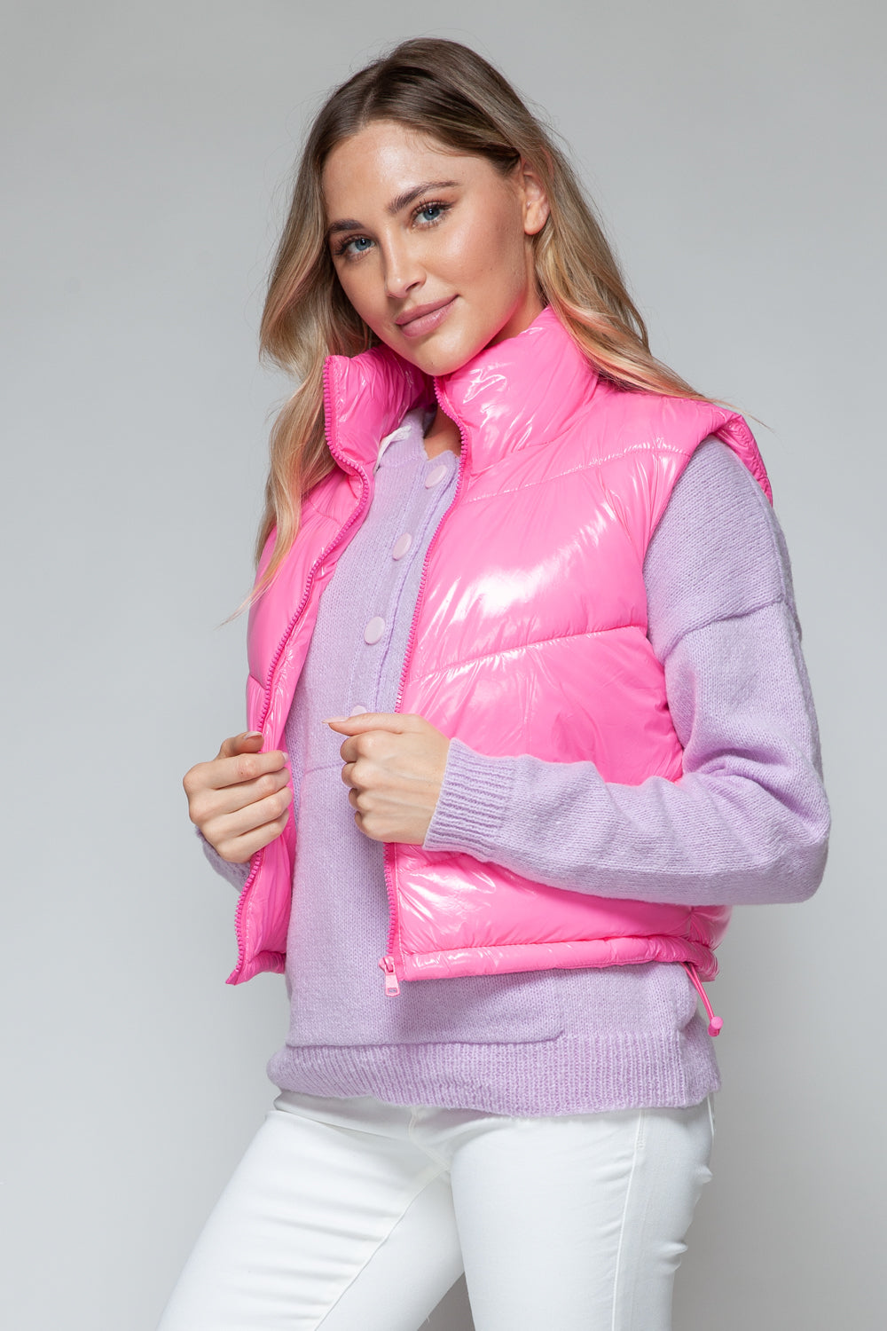 ONLINE ONLY Zip Up Turtleneck Shiny Quilted Vest