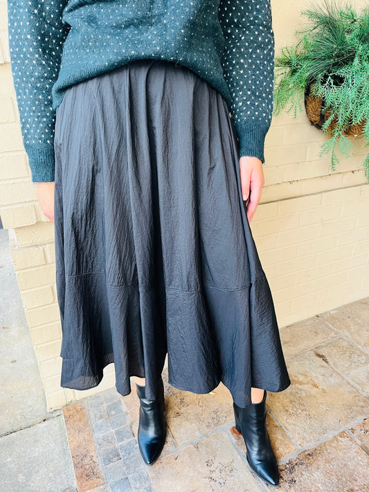 Flounce Midi Skirt - Black