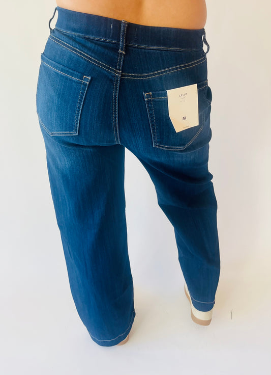 High Rise Pull-on Wide Leg Jean - Dark Wash